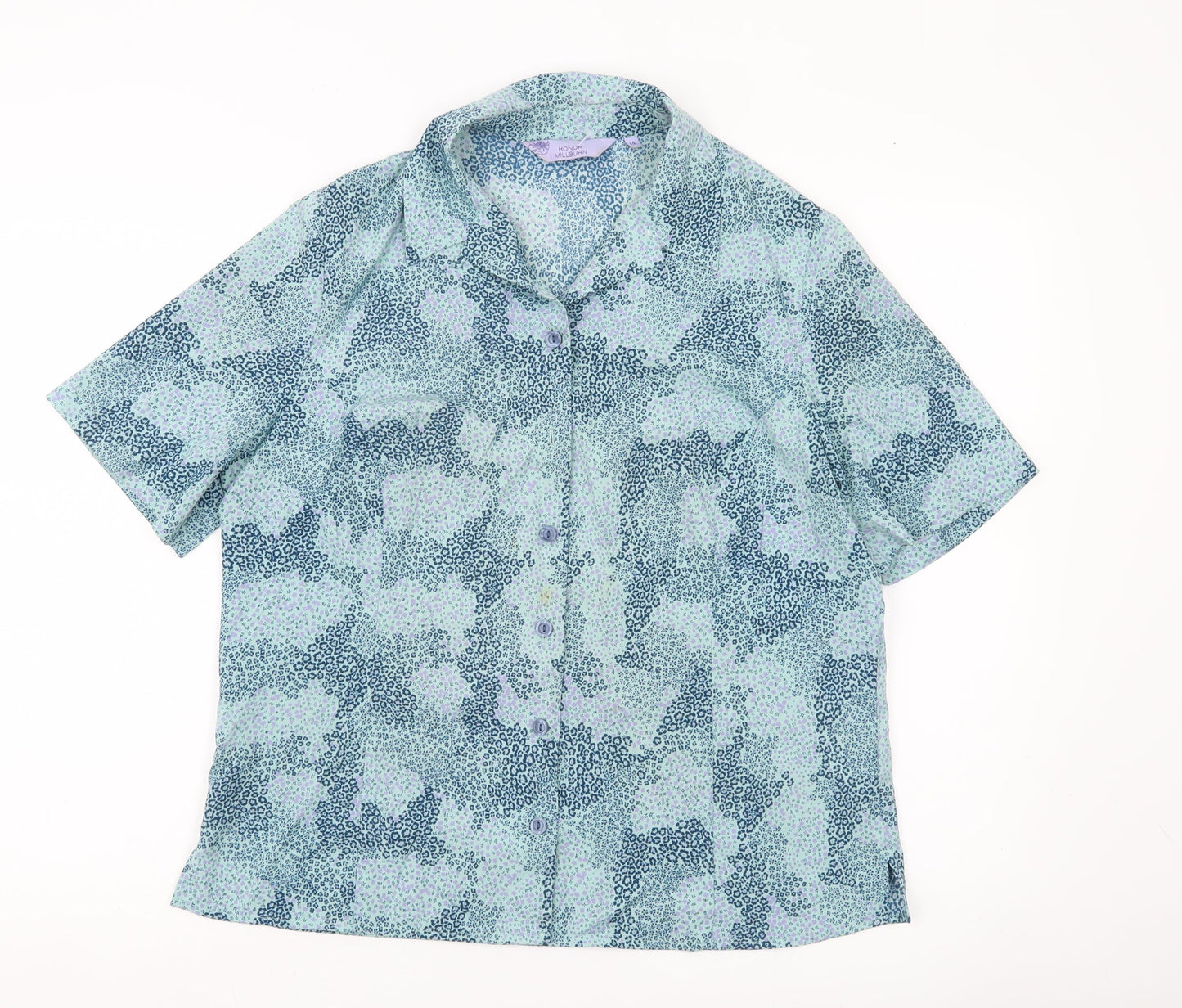 Honor Millburn Women’s Blue Floral Short Sleeve Button-Up Shirt Size 14