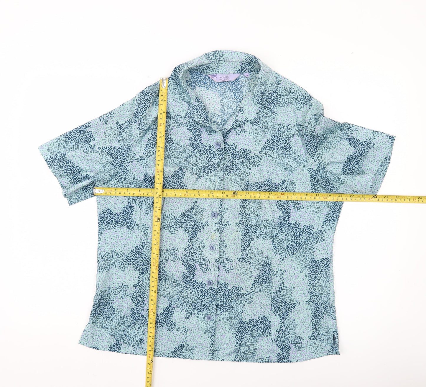 Honor Millburn Women’s Blue Floral Short Sleeve Button-Up Shirt Size 14