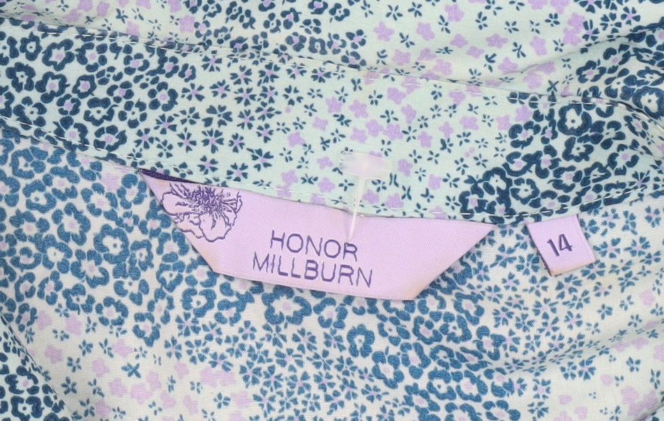 Honor Millburn Women’s Blue Floral Short Sleeve Button-Up Shirt Size 14