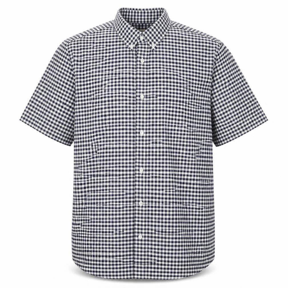 Marks & Spencer Men Blue Check L Regular Fit Short Sleeve Shirt