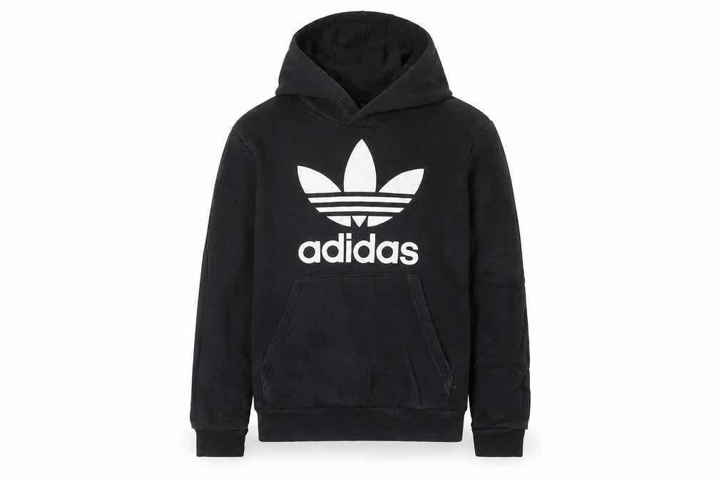 Adidas Boys Black Pullover Hoodie 9-10 Years Cotton Blend Logo Sweatshirt