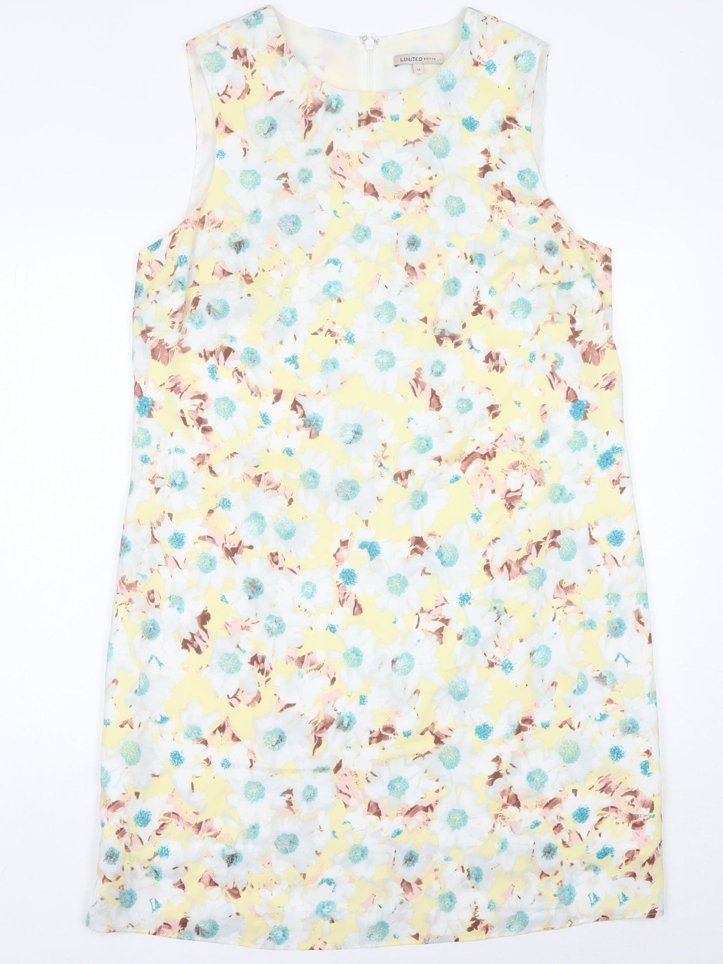 Marks and Spencer Womens Yellow Floral Shift Dress Size 14 Sleeveless