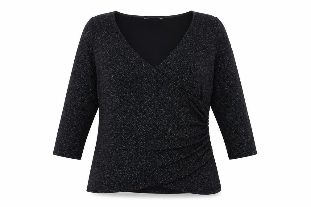 Jacques Vert Womens Black Wrap Blouse L 3/4 Sleeve V-Neck