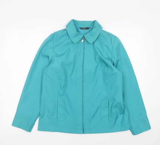BM Womens Green Mid-Length Polyester Zip Jacket Size S