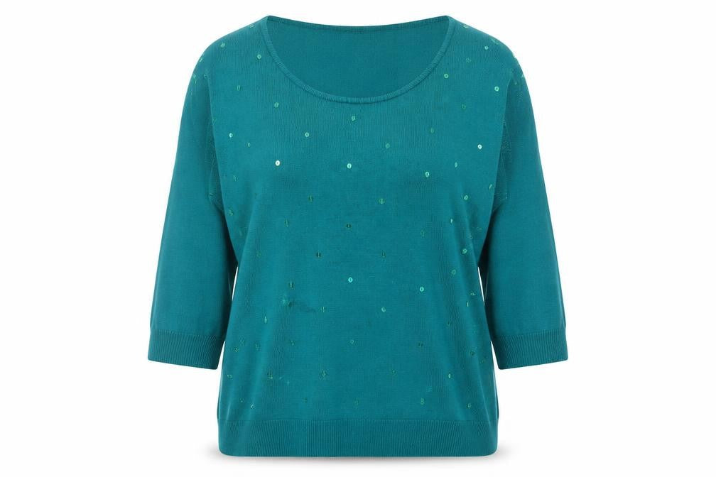 Bonmarché Women’s Green Sequin Scoop Neck Pullover Jumper XL