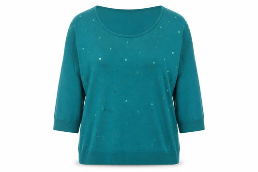 Bonmarché Women’s Green Sequin Scoop Neck Pullover Jumper XL