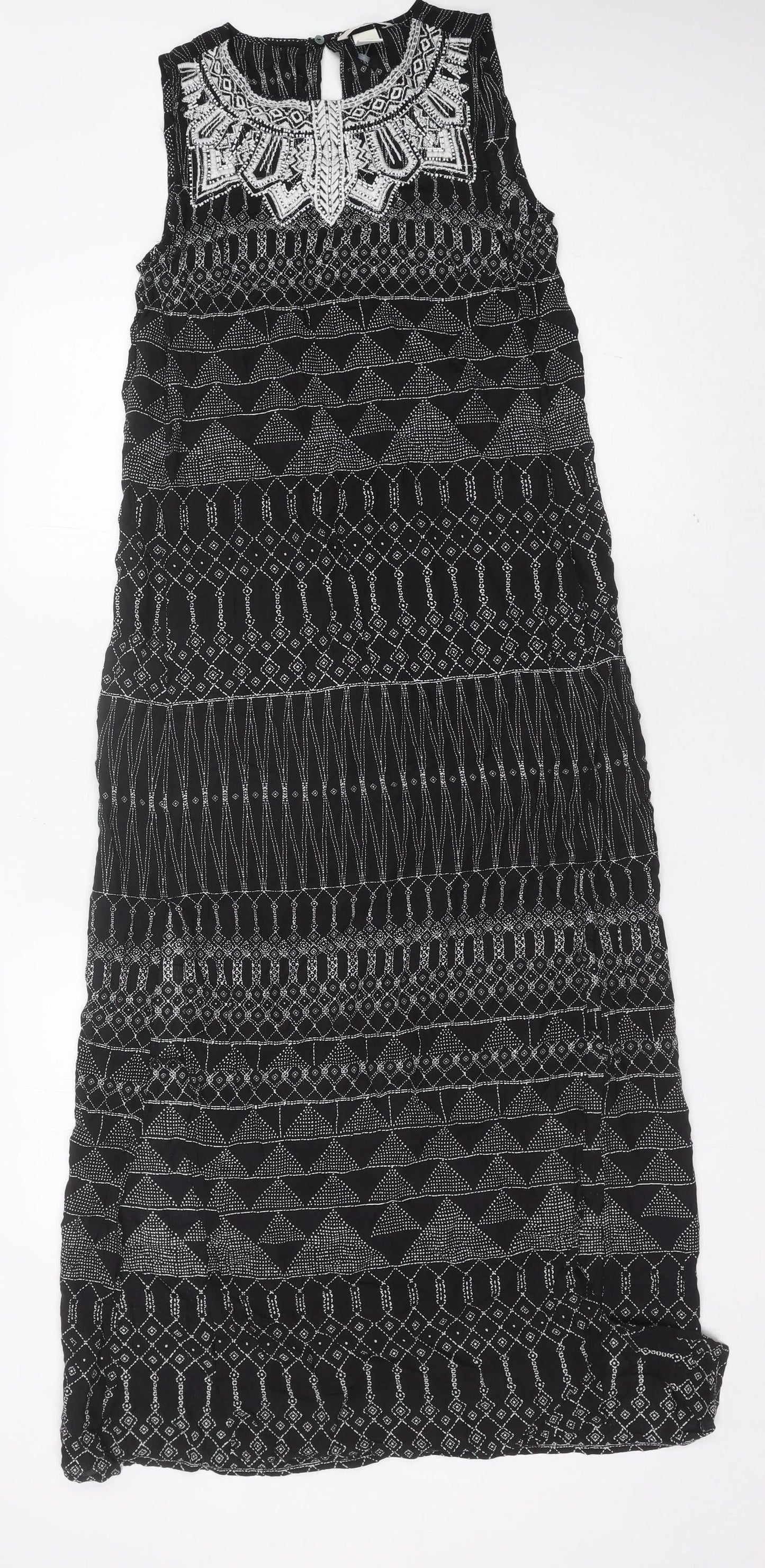 H&M Women’s Black Geometric Embroidered Shift Dress Size 8