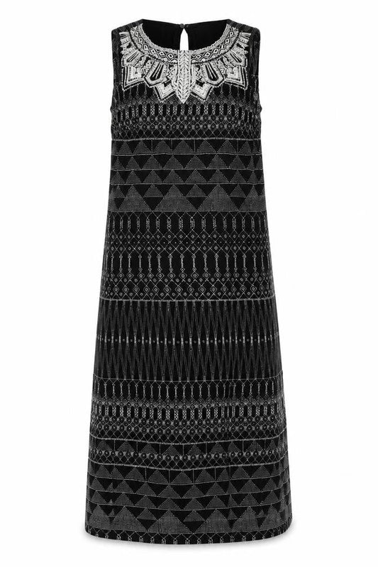 H&M Women’s Black Geometric Embroidered Shift Dress Size 8