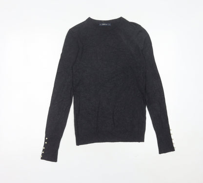 Zara Women Black Crew Neck Pullover Jumper Size 8 Long Sleeve Knit