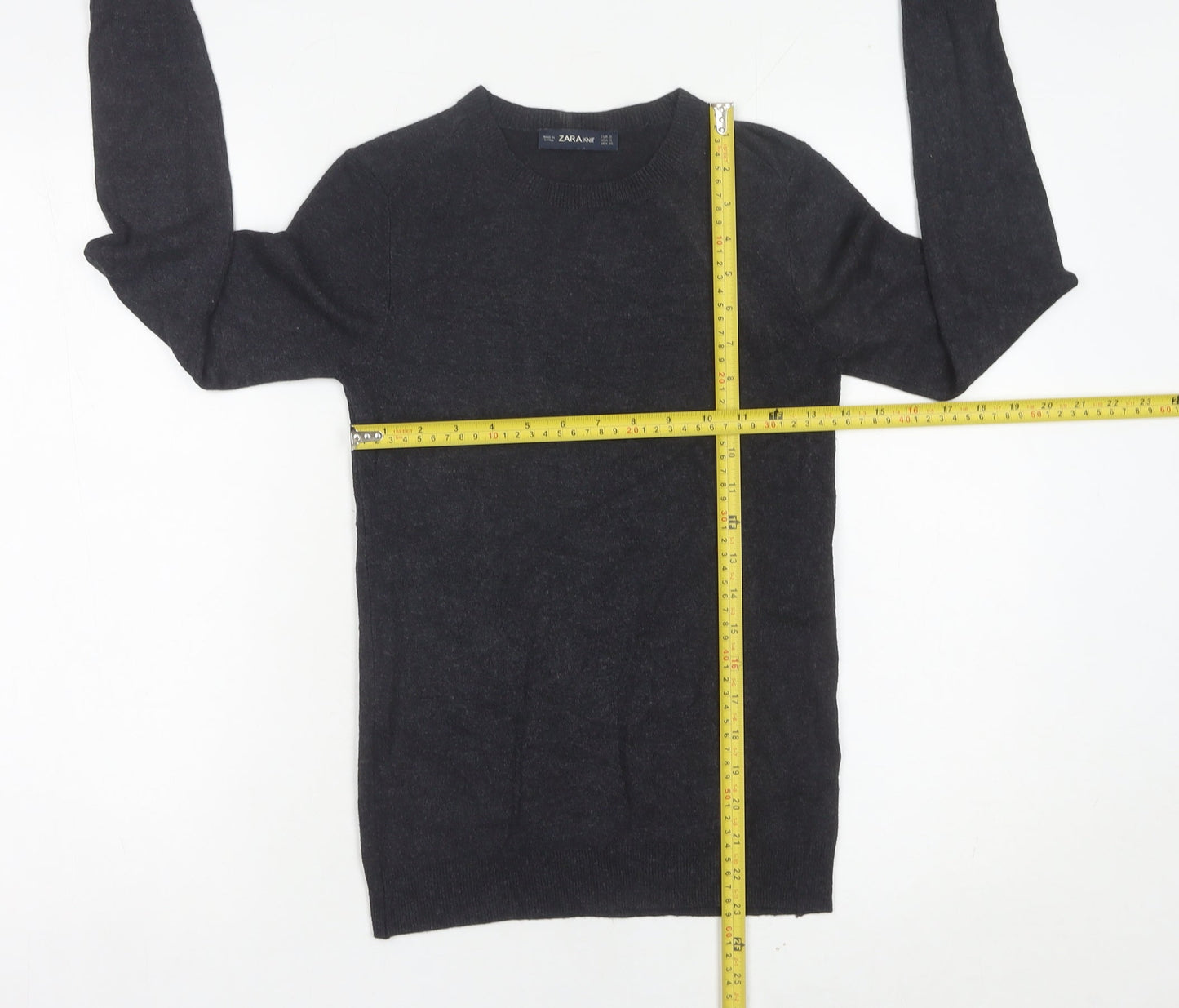 Zara Women Black Crew Neck Pullover Jumper Size 8 Long Sleeve Knit