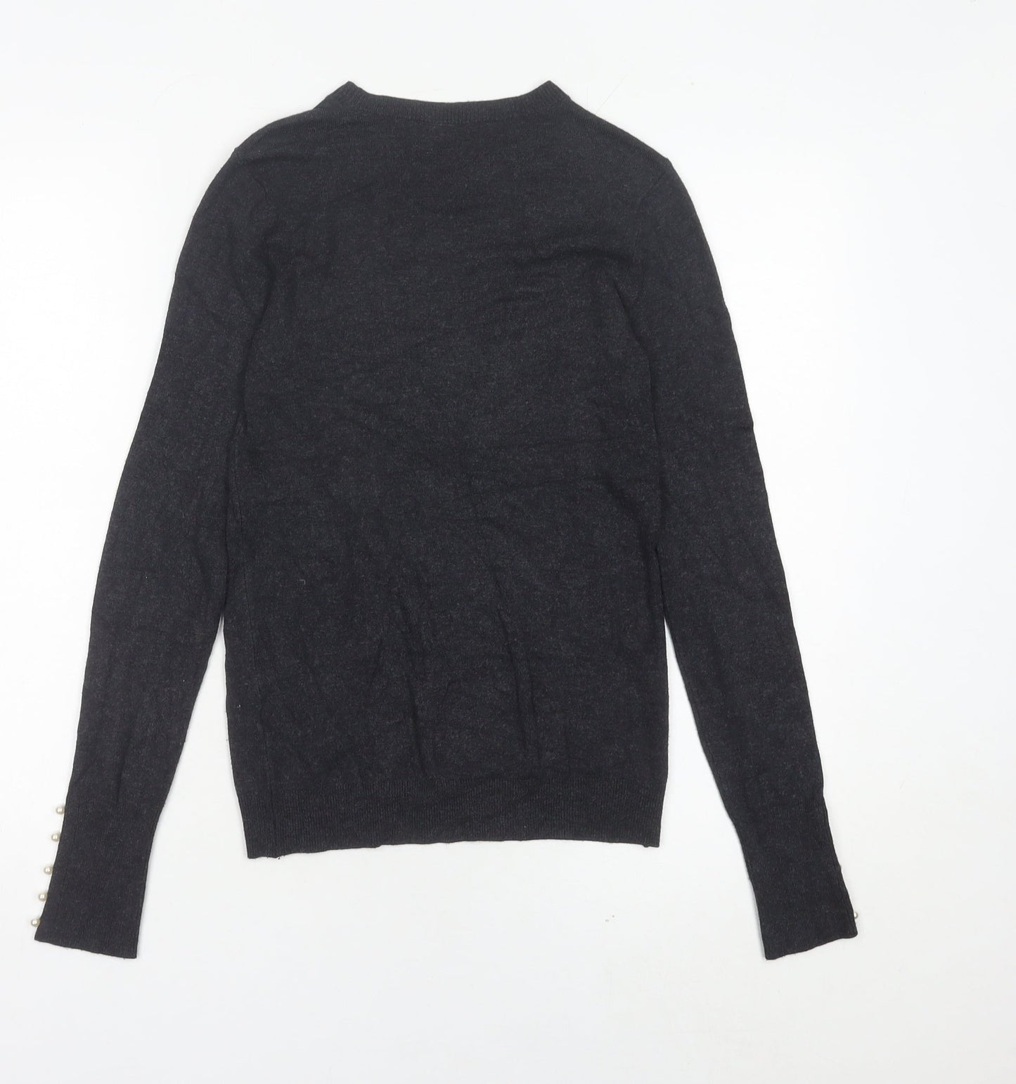 Zara Women Black Crew Neck Pullover Jumper Size 8 Long Sleeve Knit