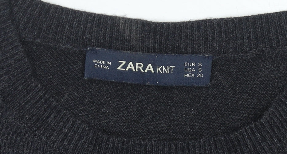 Zara Women Black Crew Neck Pullover Jumper Size 8 Long Sleeve Knit