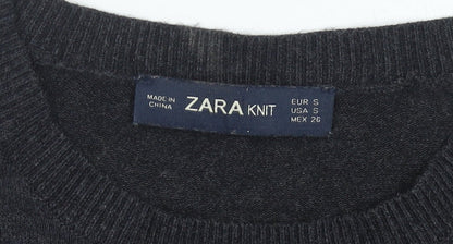 Zara Women Black Crew Neck Pullover Jumper Size 8 Long Sleeve Knit