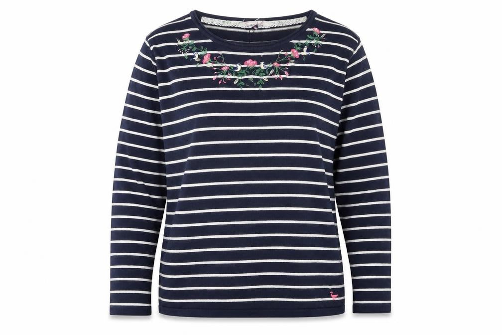Country Rose Womens Blue Striped Embroidered Pullover Jumper M