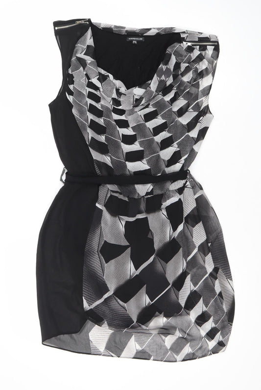 Warehouse Women Black Geometric Strapless Short Party Dress Size 12