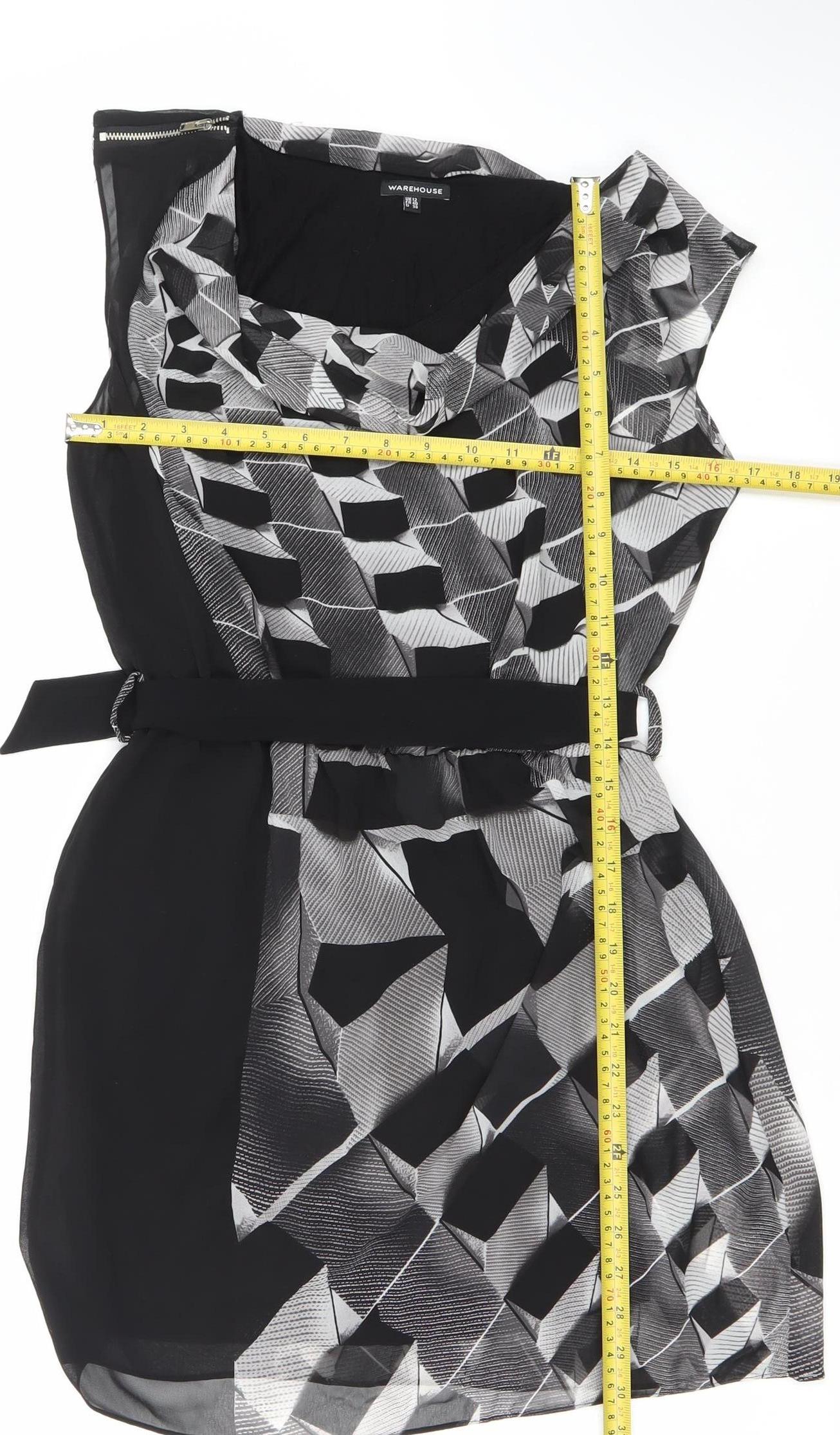 Warehouse Women Black Geometric Strapless Short Party Dress Size 12