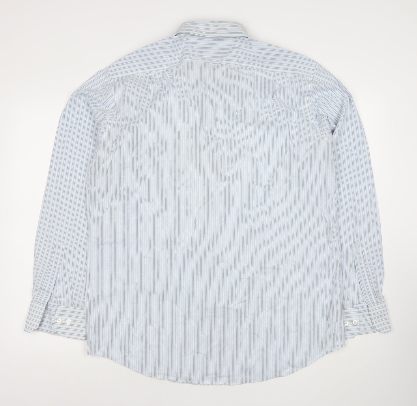 Marks and Spencer Men’s Blue Striped Cotton Blend Classic Fit Long Sleeve Dress Shirt 16.5” Collar