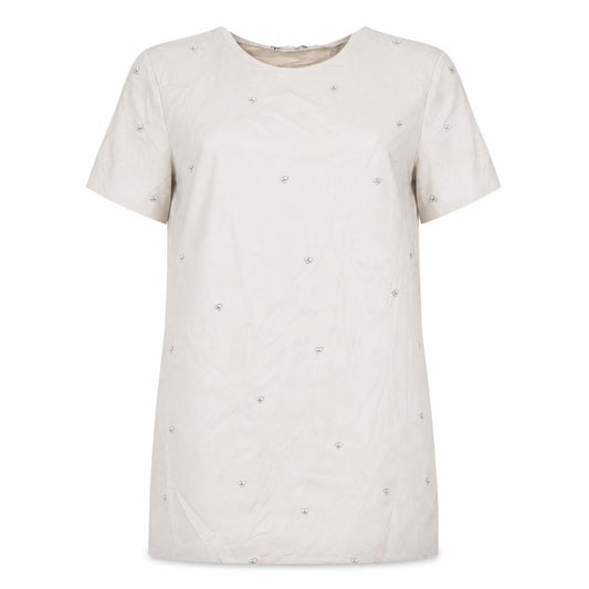 Zara Women’s Beige Shift Dress Size 12 Beaded Short Sleeve Party