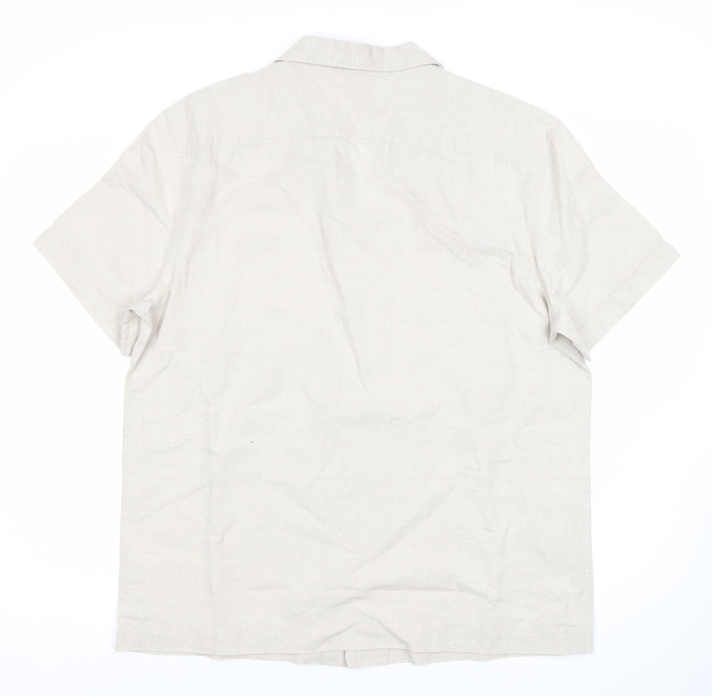 Marks and Spencer Men’s Beige Linen Cotton Embroidered Short Sleeve Shirt L 42-43 in