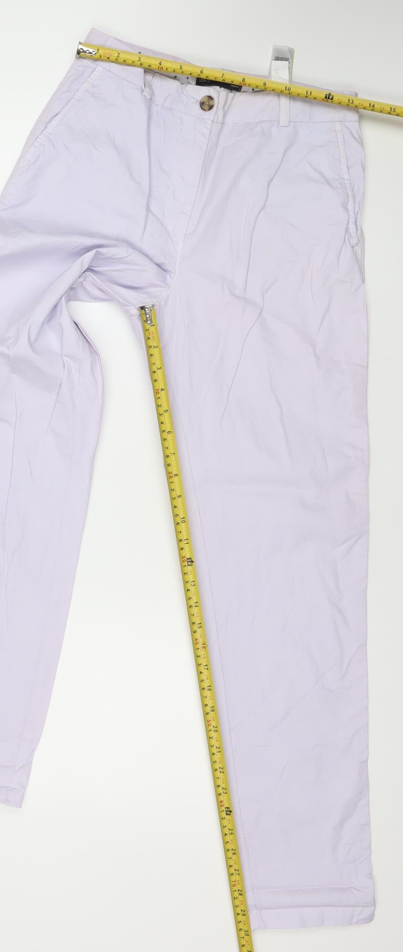 Marks and Spencer Womens White Polka Dot Chino Trousers Size 8