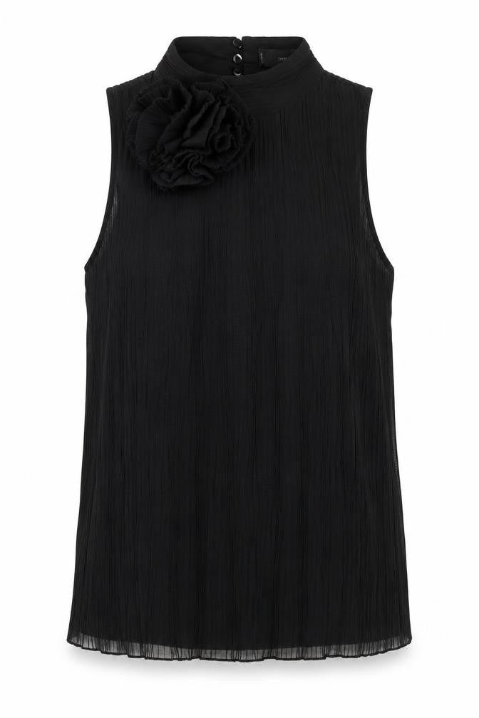 Mango Women’s Black XS Sleeveless High Neck Ruffle Blouse