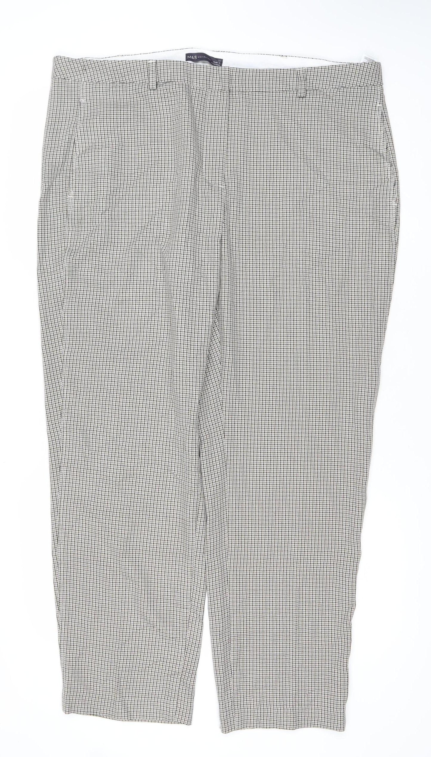 Marks and Spencer Womens Grey Check Straight Leg Trousers Size 20