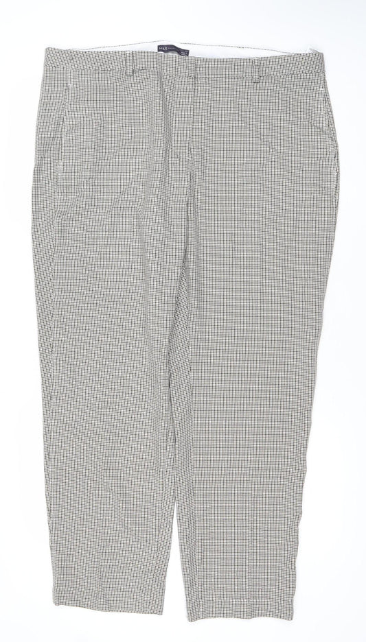 Marks and Spencer Womens Grey Check Straight Leg Trousers Size 20