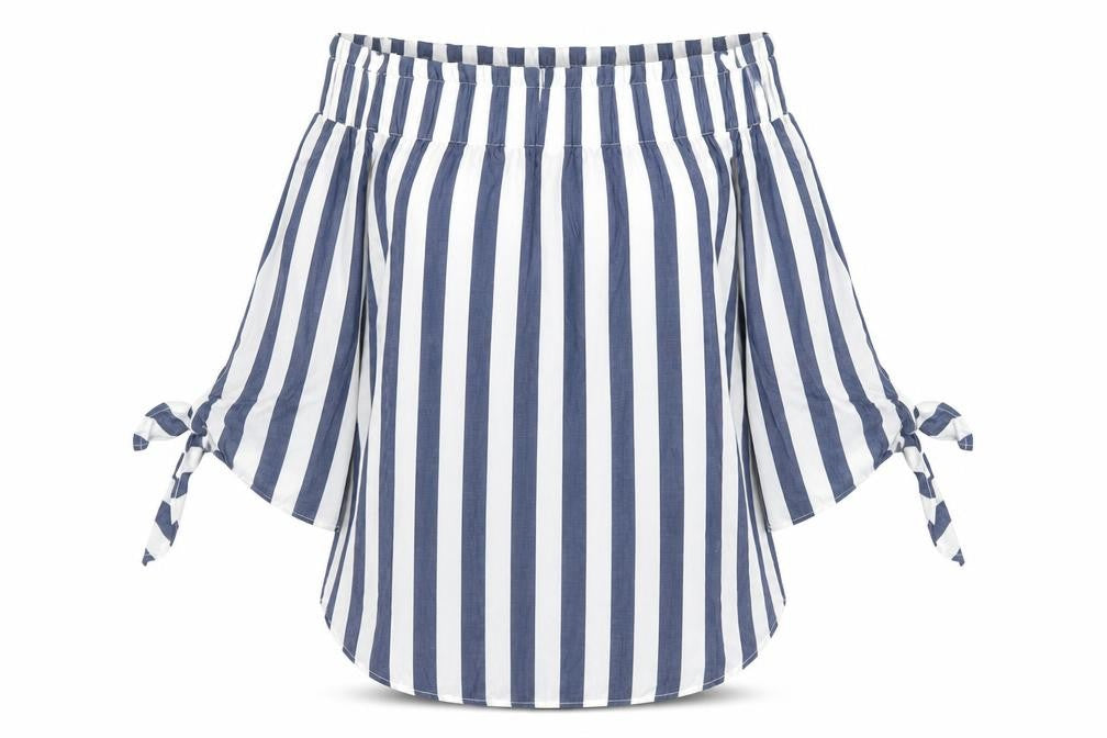 H&M Women’s Blue Striped Off Shoulder Cotton Blouse Size 6