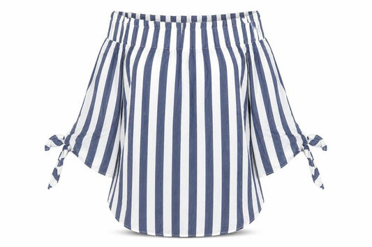 H&M Women’s Blue Striped Off Shoulder Cotton Blouse Size 6