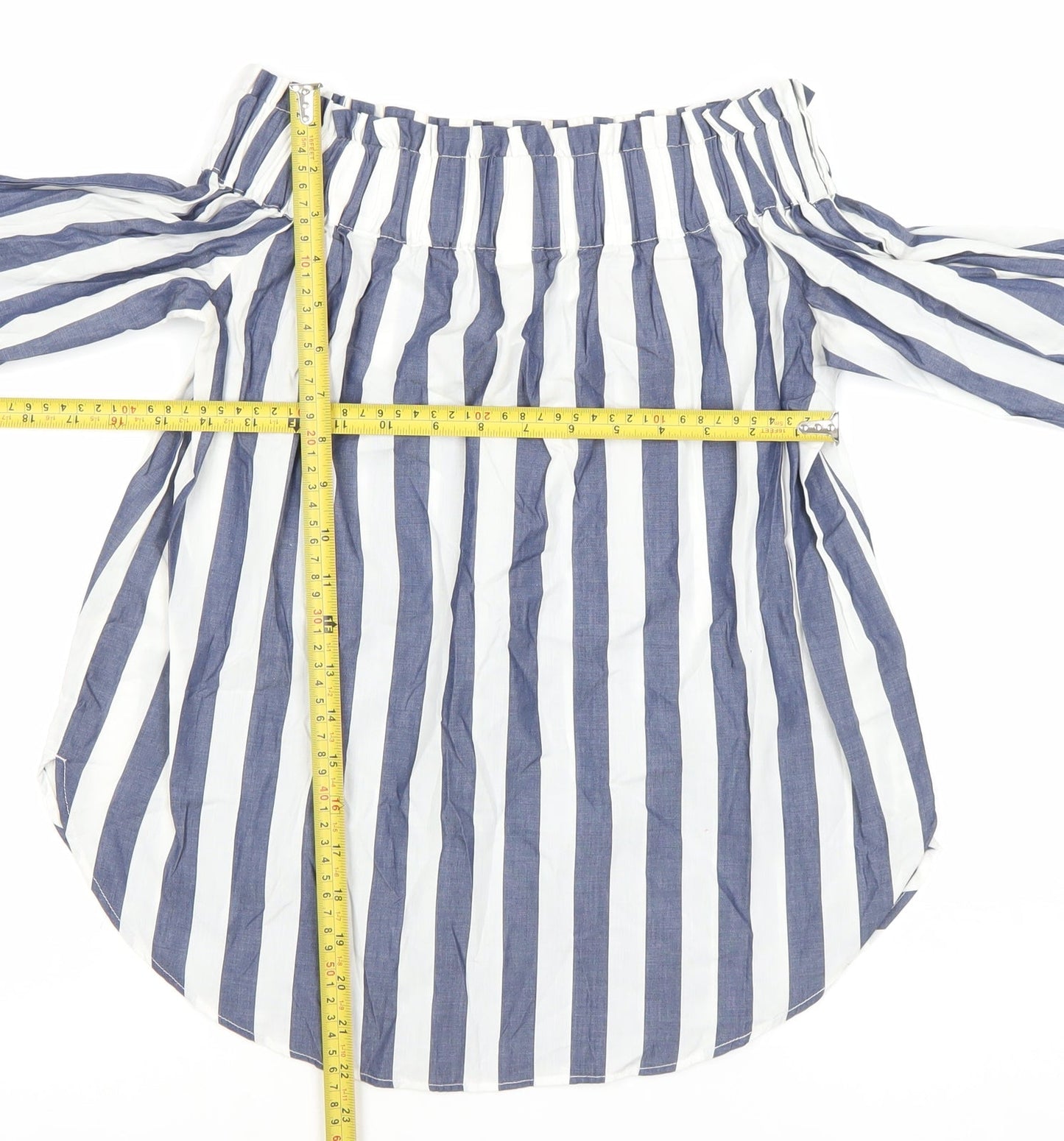 H&M Women’s Blue Striped Off Shoulder Cotton Blouse Size 6