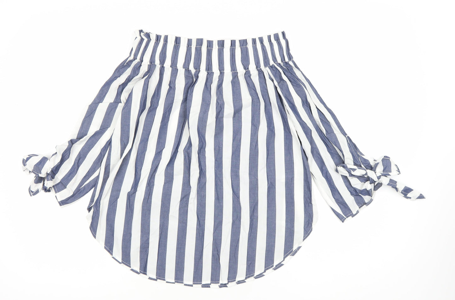 H&M Women’s Blue Striped Off Shoulder Cotton Blouse Size 6
