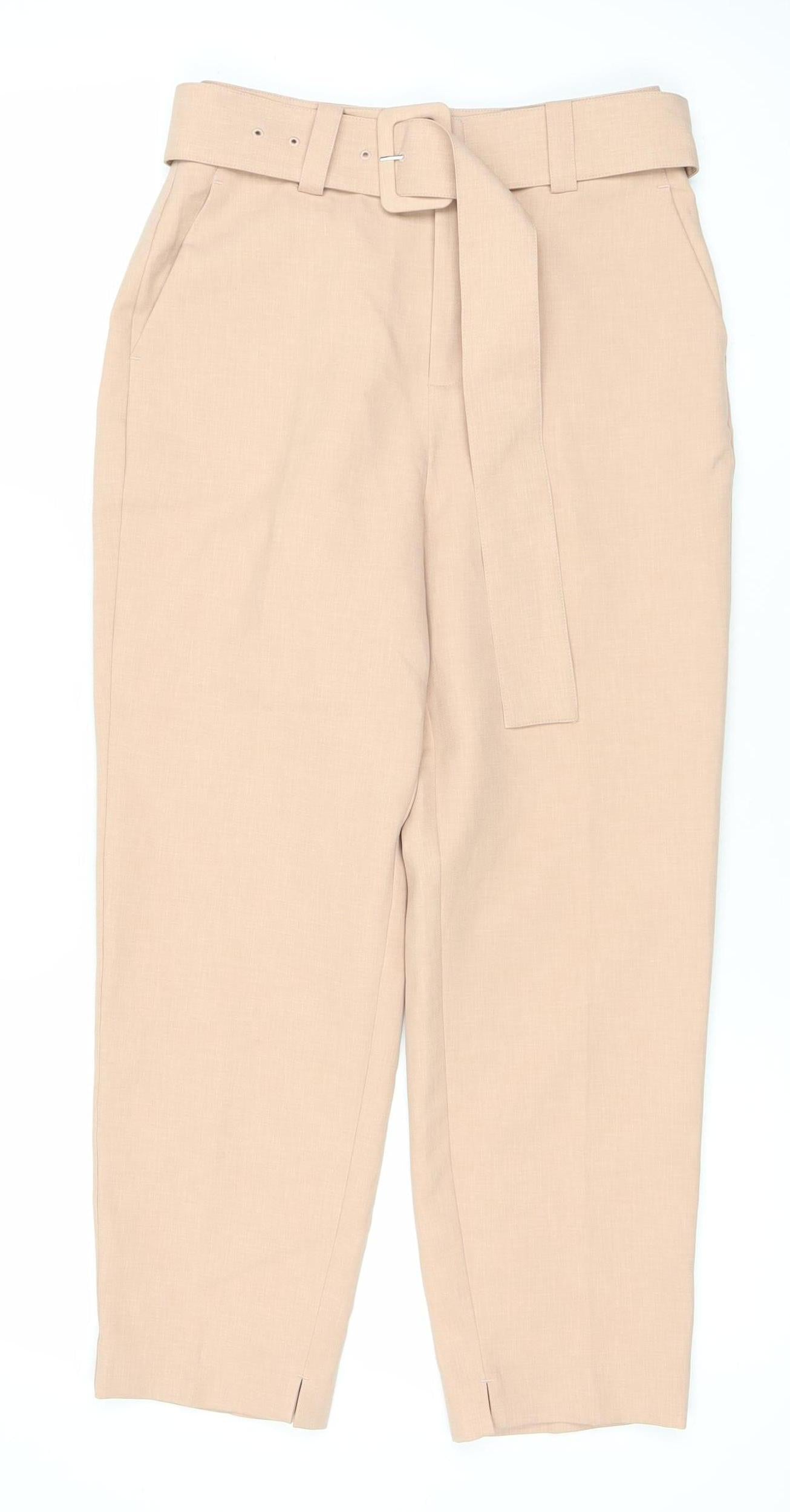 Erfani Women’s Beige High Rise Belted Straight Leg Trousers Size 8