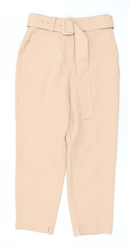 Erfani Women’s Beige High Rise Belted Straight Leg Trousers Size 8