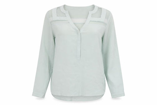 Warehouse Women’s Green Chiffon Long Sleeve V-Neck Blouse Size 10