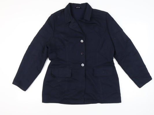 C&A Womens Blue Size 14 Suit Jacket Three Button Lined Workwear