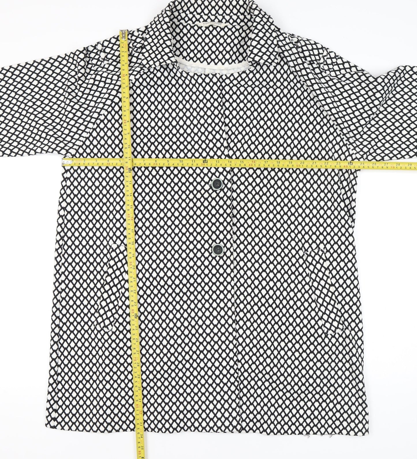 Virtuelle Womens Black White Geometric Plus Size 20 Coat