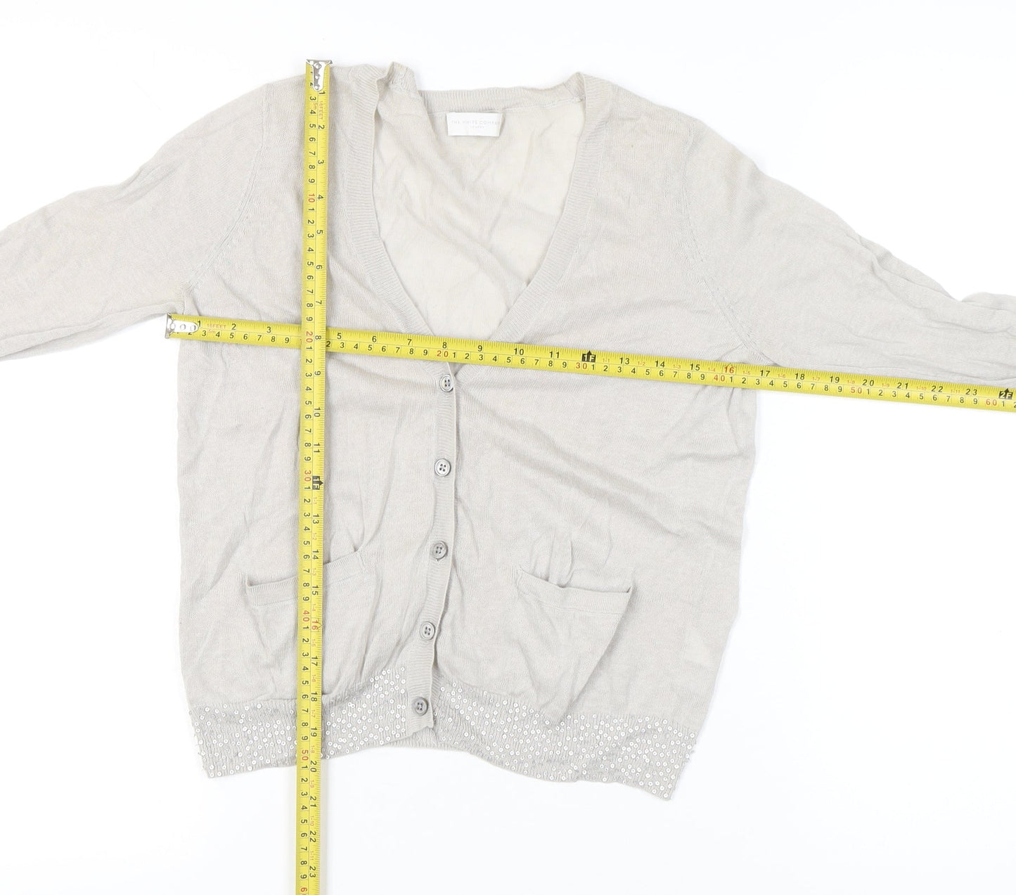The White Company Womens Beige Sequin Cardigan XS Linen Cotton