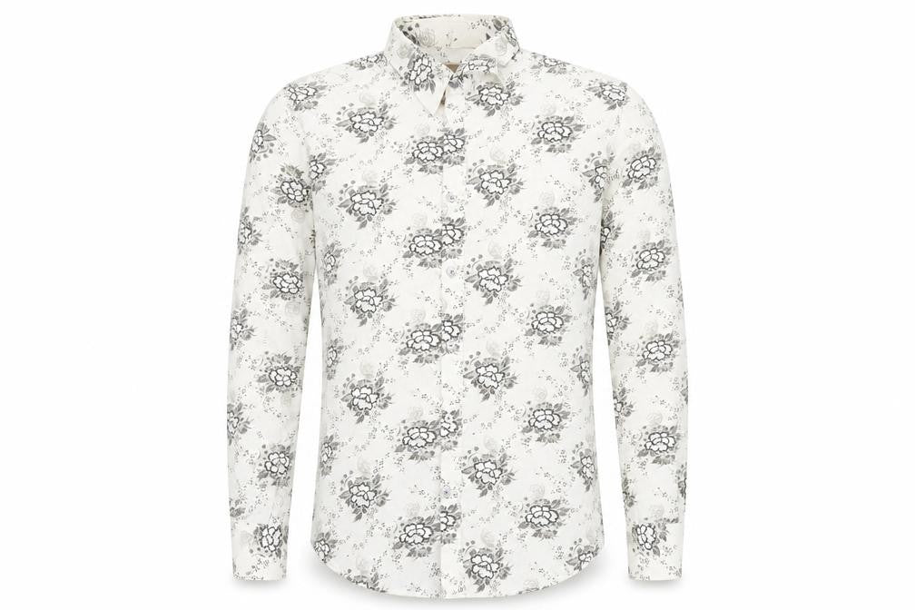 Ted Baker Men’s White Floral Shirt Size M Long Sleeve Button-Up