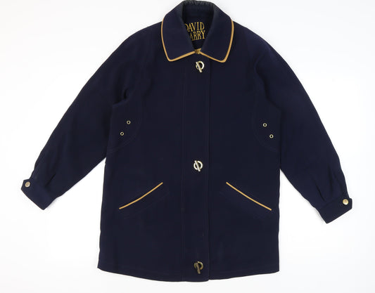 David Barry Womens Blue Size 12 Mid-Length Polyester Overcoat