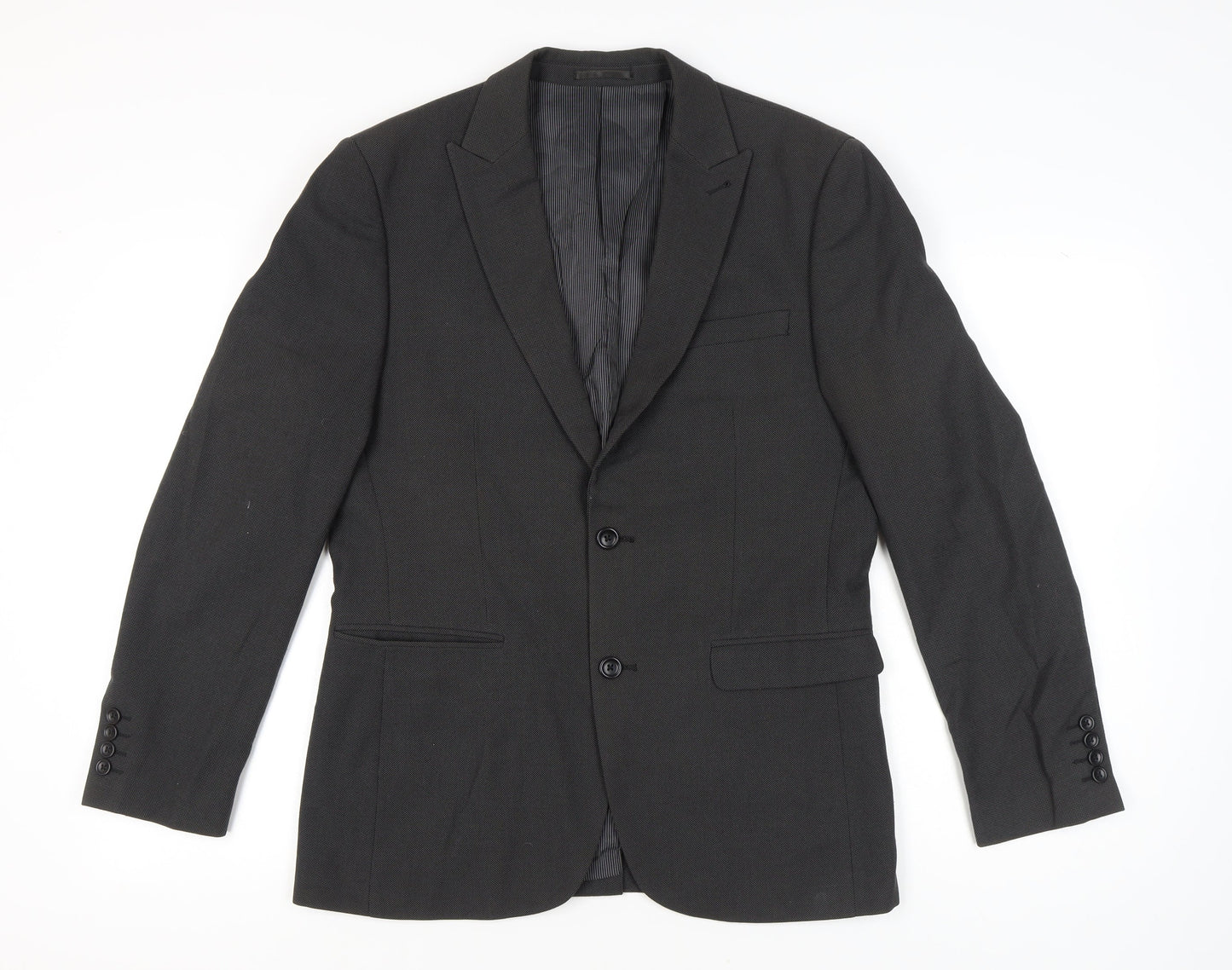 Next Men's Grey Blazer Jacket Size 40 Regular Fit Notch Lapel