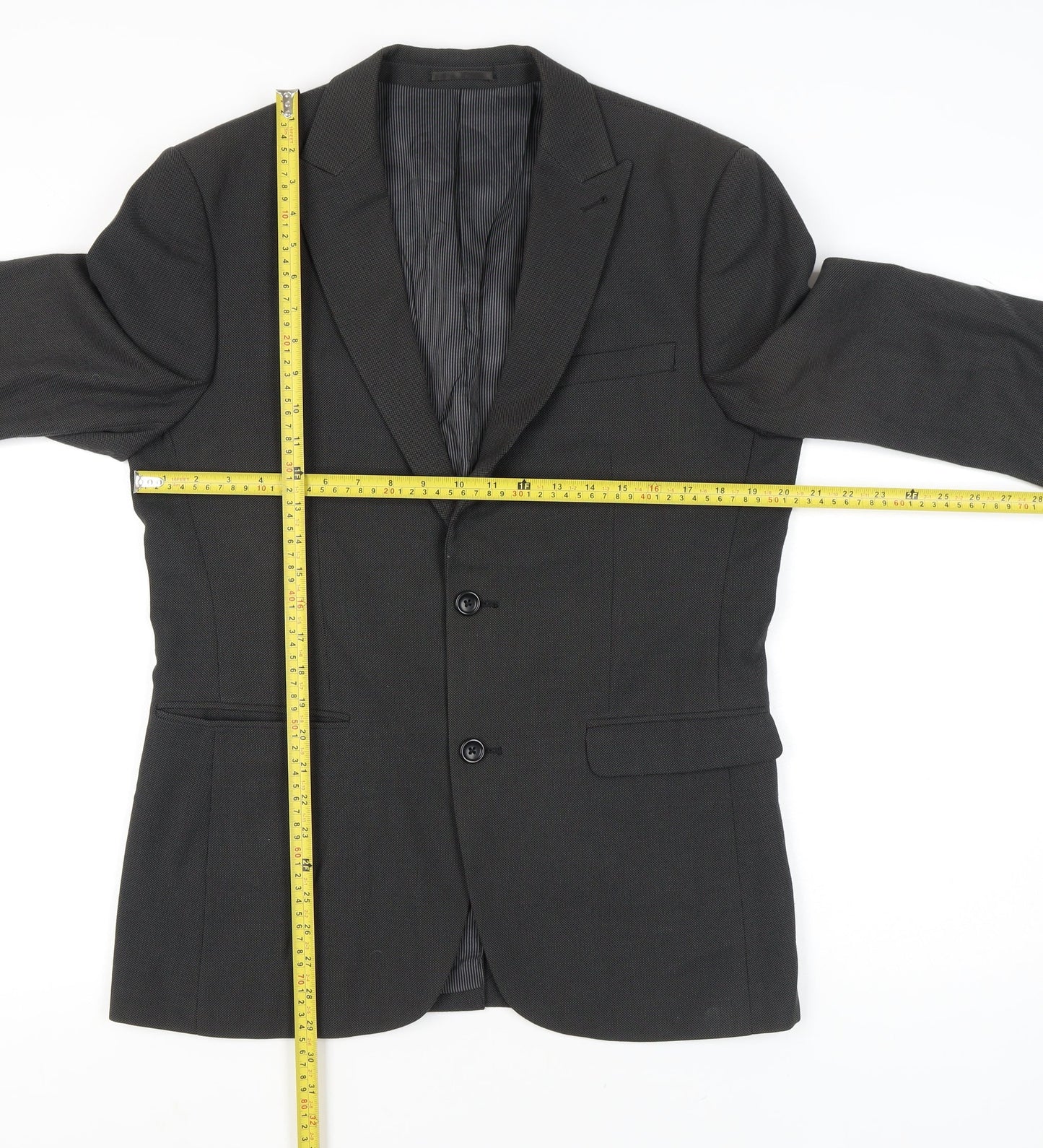 Next Men's Grey Blazer Jacket Size 40 Regular Fit Notch Lapel