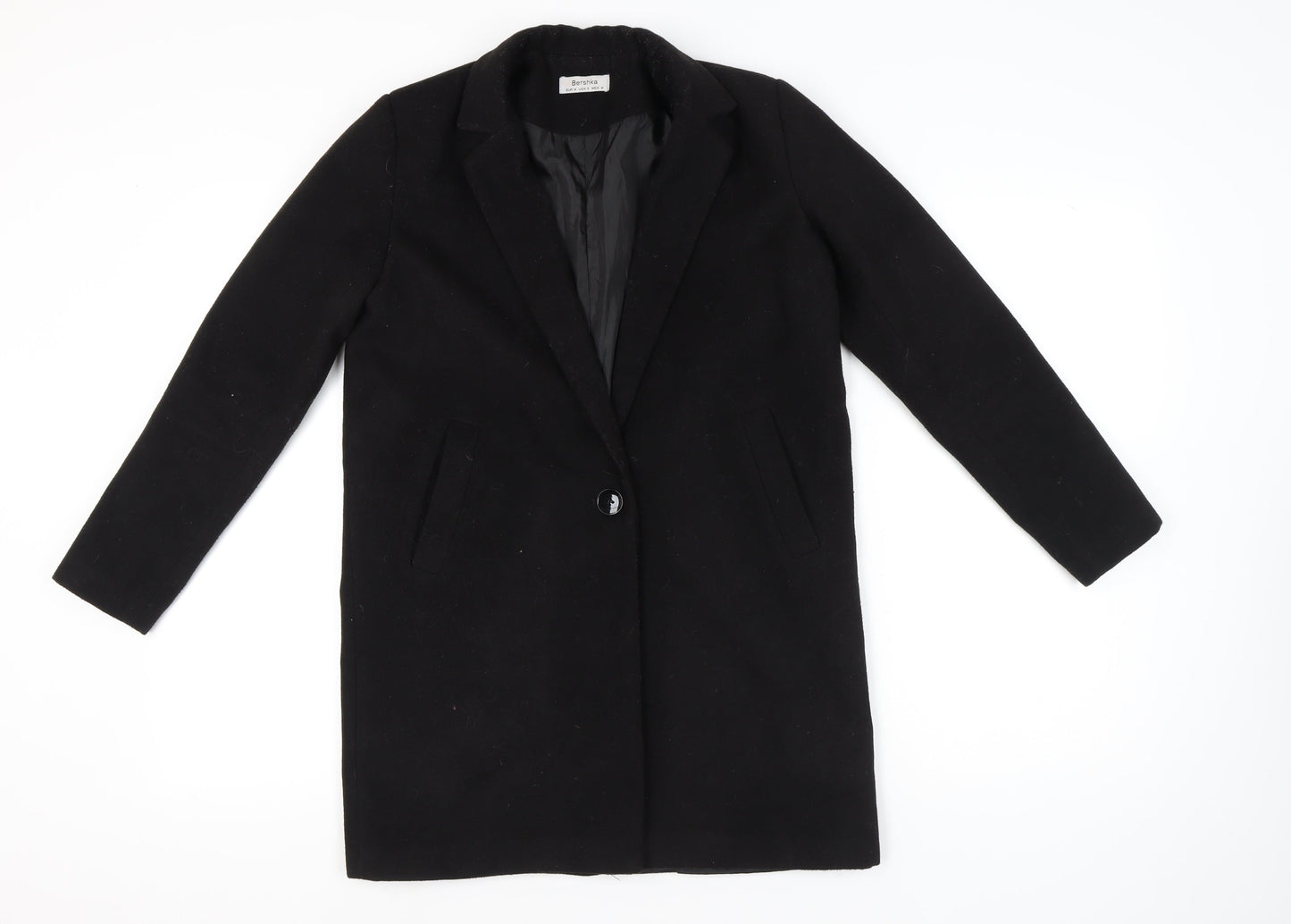 Bershka Women’s Black Wool Blend Mid-Length Overcoat Size 12