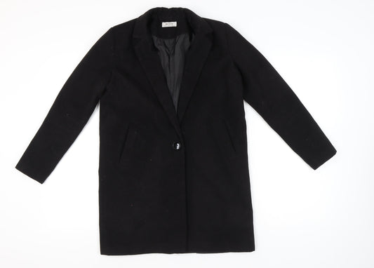 Bershka Women’s Black Wool Blend Mid-Length Overcoat Size 12