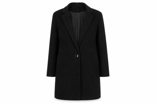 Bershka Women’s Black Wool Blend Mid-Length Overcoat Size 12