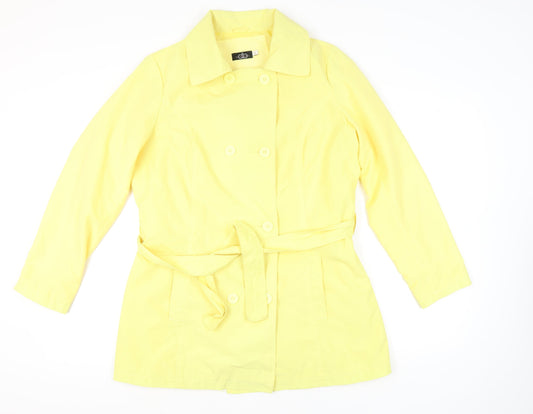 David Barry Women’s Yellow Trench Coat Size 16 Belted Mid-Length