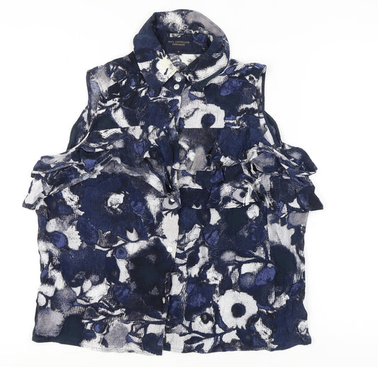 Paul Costelloe Women’s Blue Floral Ruffle Sleeveless Blouse Size 4
