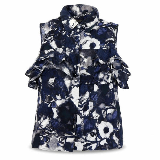 Paul Costelloe Women’s Blue Floral Ruffle Sleeveless Blouse Size 4