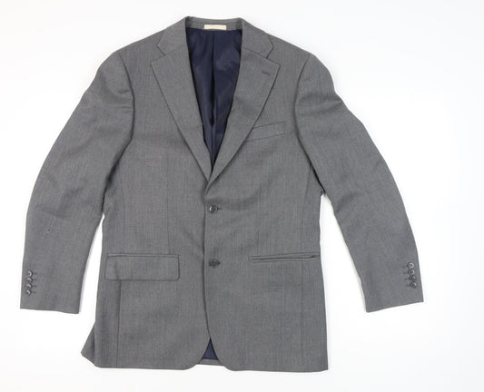 Greenwoods Men's Grey Wool Blend Blazer 38R Two-Button Classic Jacket