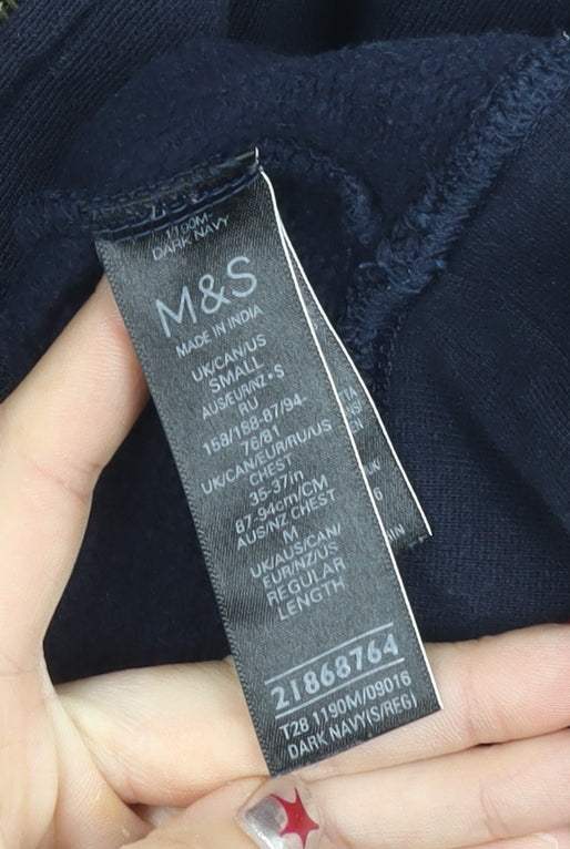 Marks and Spencer Men’s Dark Navy Small Full Zip Hoodie Jacket Cotton 35"-37"