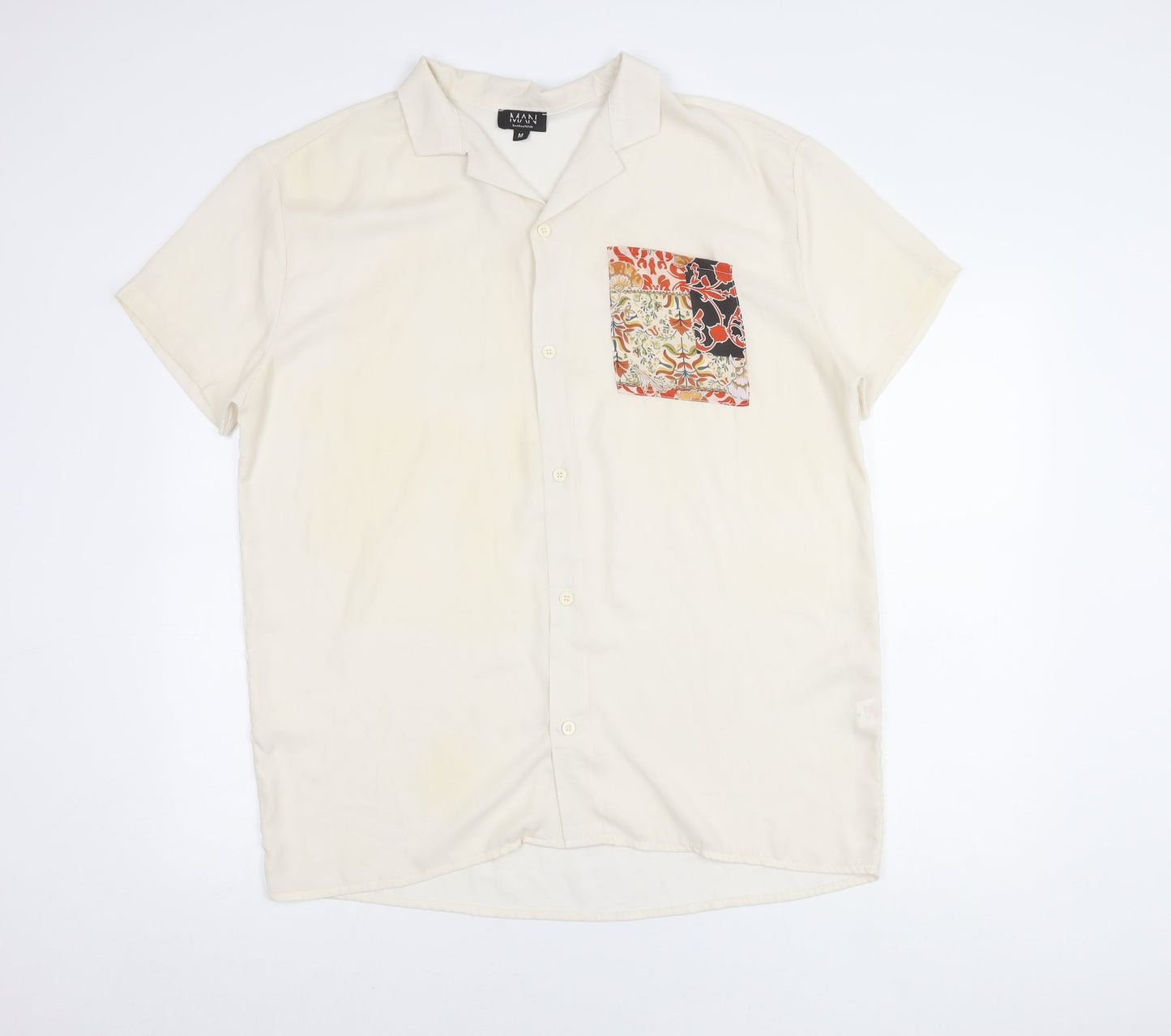 boohooMAN Men's White Short Sleeve Button-Up Shirt M Summer Casual